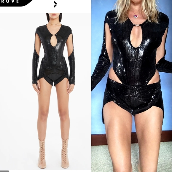 Nwt RUVE  RARE glam SET cut out sequin couture obsidian black XS - Picture 5 of 9